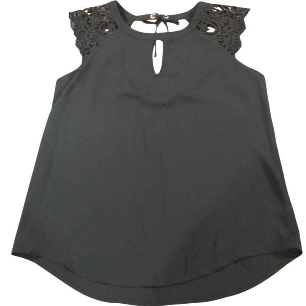 Express Women's Black Sleeveless Top Lace Shoulder Crochet Goth Fairy S EUC NWT